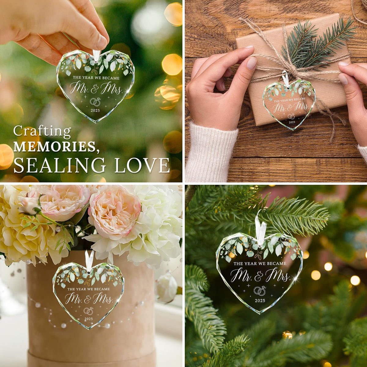 Versatile heart crystal ornament for bridal gift, table decor, bouquet decoration & romantic couple memory keepsake