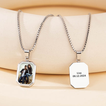 Temperature Sensitive Hidden Photo Necklace Custom Engraved Memory Pendant Gift