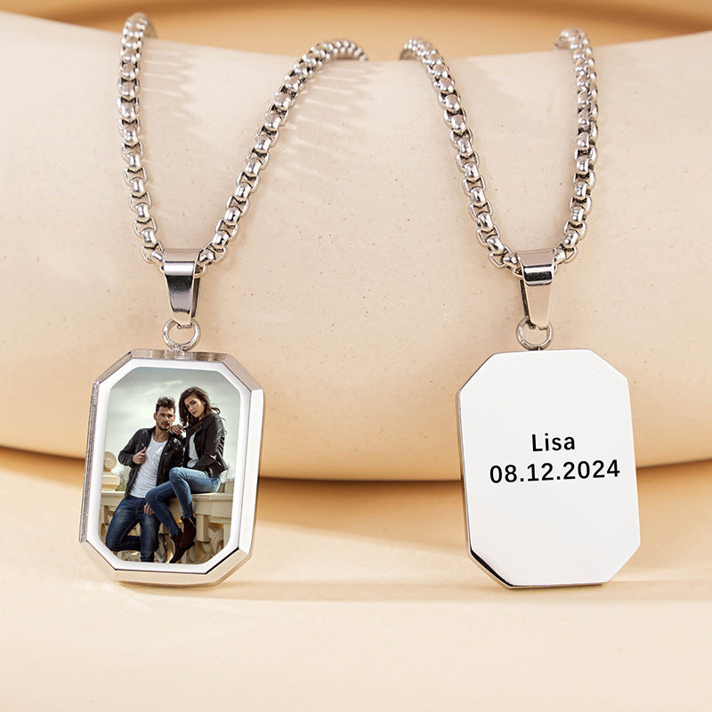 Temperature Sensitive Hidden Photo Necklace Custom Engraved Memory Pendant Gift
