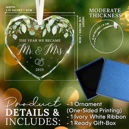 Mr and Mrs crystal hanging ornament set includes satin ribbon, premium gift box, ideal wedding & holiday gift for newlywed pairs