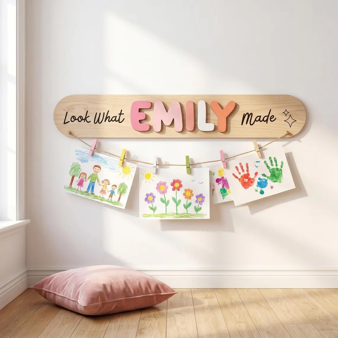 Custom name wooden wall sign kids artwork hanger for playroom decor