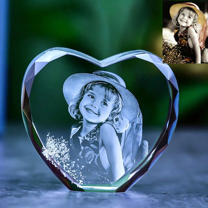 Custom engraved kid portrait heart crystal souvenir memorial gift
