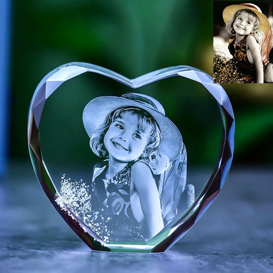 Custom engraved kid portrait heart crystal souvenir memorial gift
