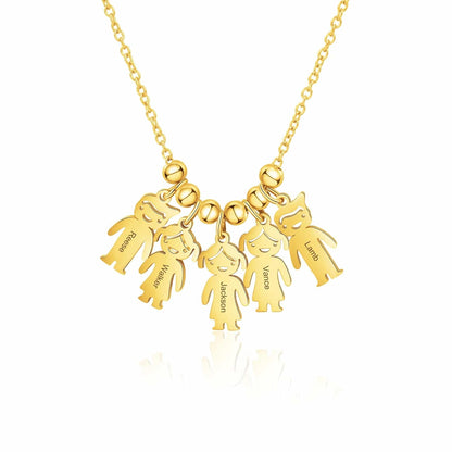 Multi kid outline silhouette custom gold family necklace engraved sentimental jewelry