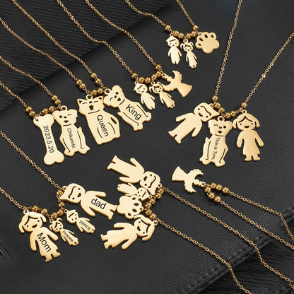 Assorted custom kid silhouette charms bulk stainless steel pendants for personalized family necklace