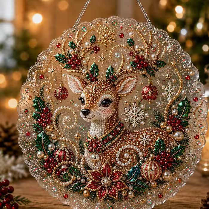 Baby Deer Acrylic Round Christmas Door Sign