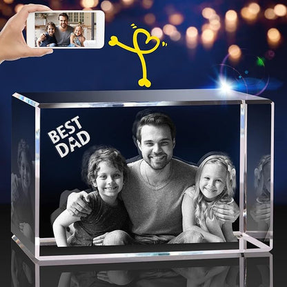 Best Dad Custom Family Photo Engraved Crystal Cube Keepsake Gift
