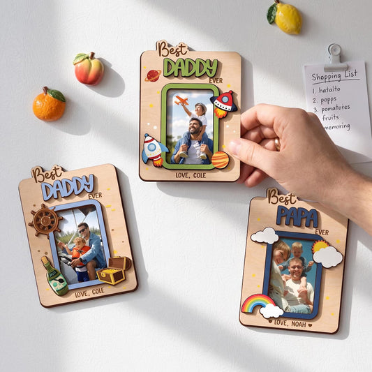 3D wooden photo frame fridge magnet Best Daddy Papa gift collection
