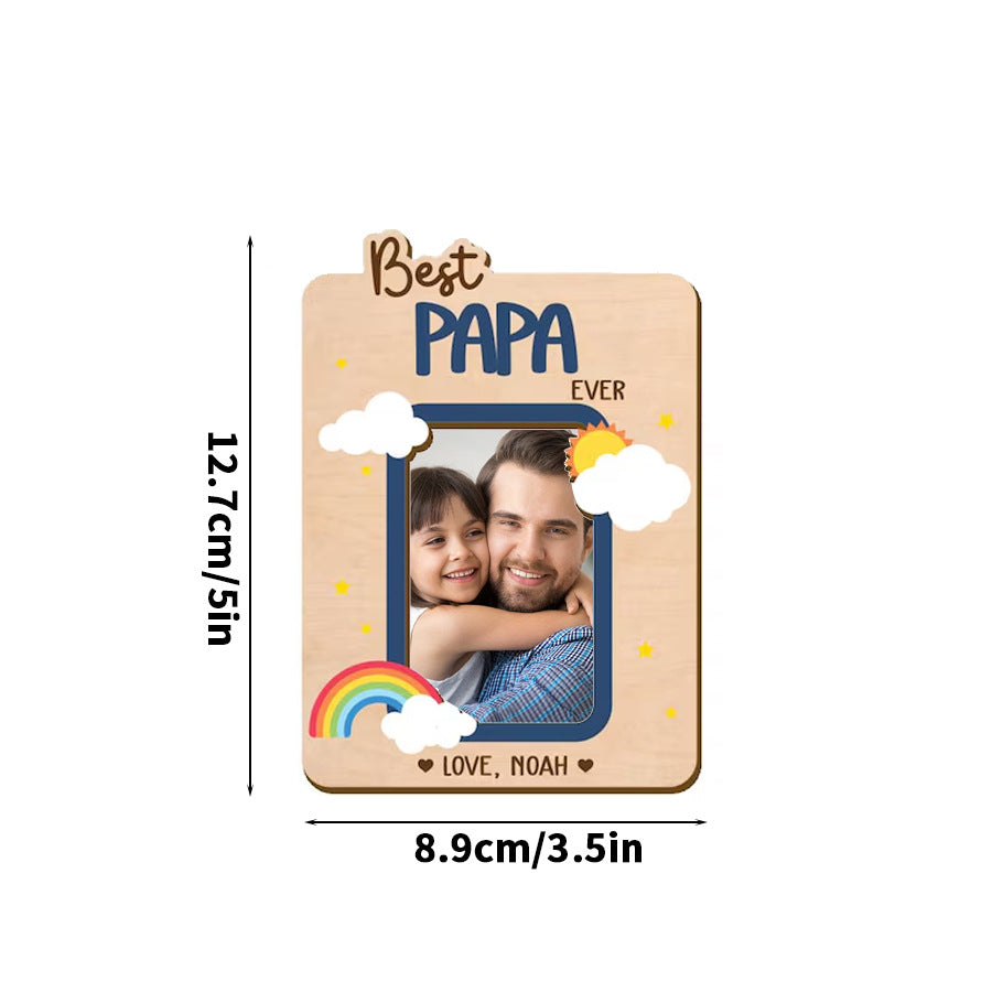 Best Papa rainbow cloud wooden photo fridge magnet