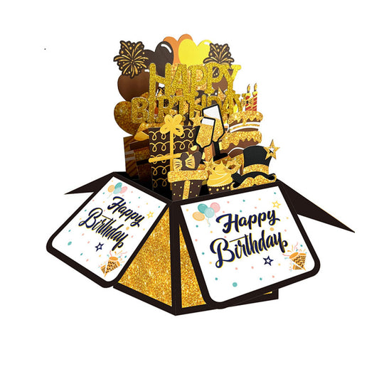 Black Gold 3D Pop Up Box Happy Birthday Card