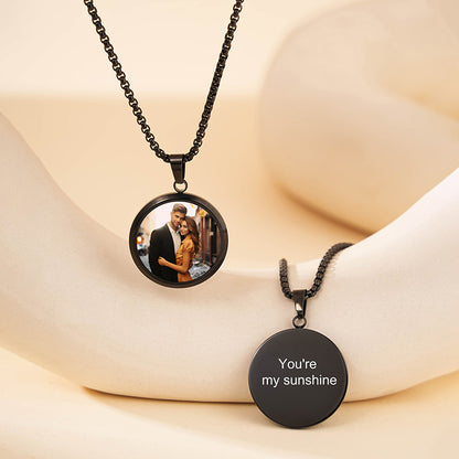 Black gold round heat reveal photo personalized engraved necklaces for boyfriend girlfriend