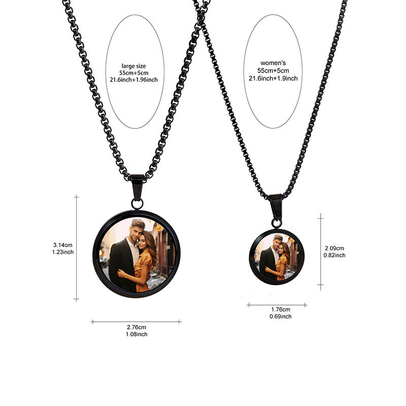Black & gold round hidden photo matching couple necklaces personalized souvenir jewelry