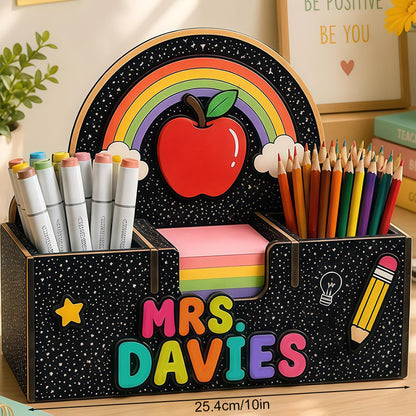 personalized teacher wooden desk organizer