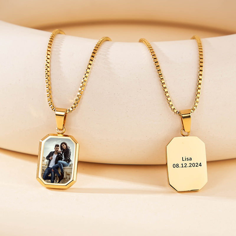 Black heart & silver heart hidden photo engraved matching couple necklaces