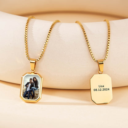 Black heart & silver heart hidden photo engraved matching couple necklaces