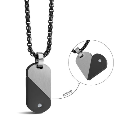 Black Silver Two Tone Split Heart Dog Tag Personalized Engraved Couple Pendant Unisex Stainless Steel Jewelry