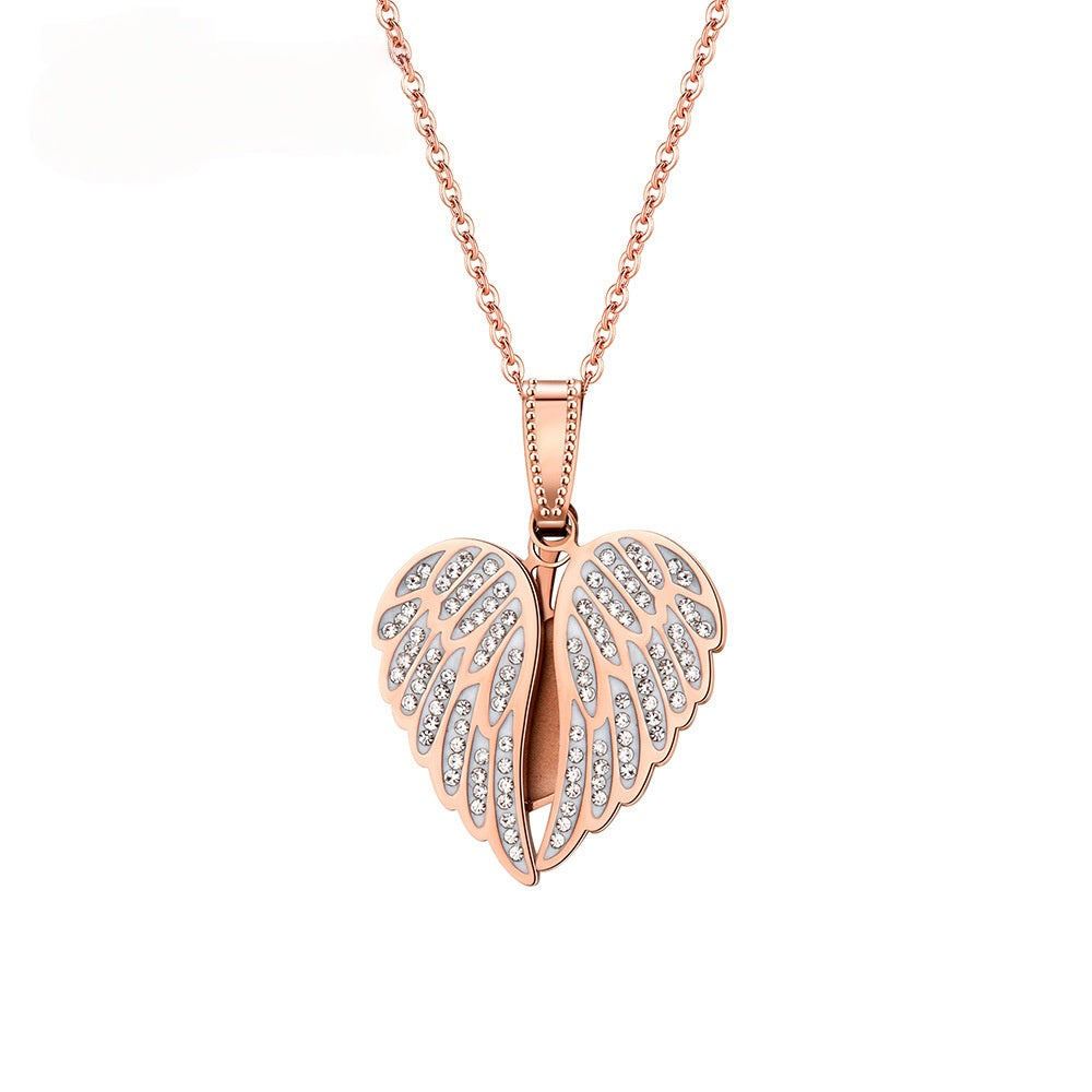 Plain rose gold angel wing photo locket blank pendant, stainless steel custom memory necklace