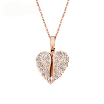 Plain rose gold angel wing photo locket blank pendant, stainless steel custom memory necklace