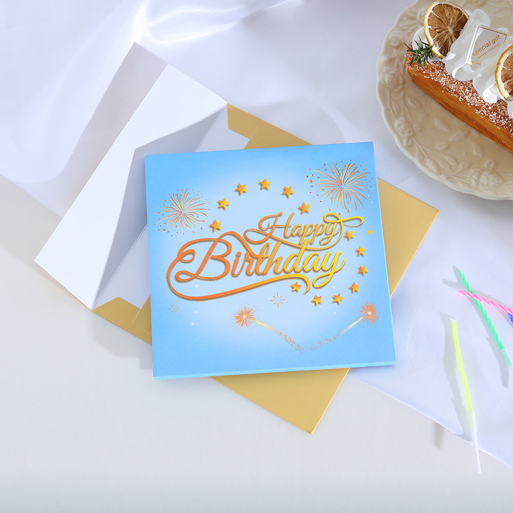 Light music birthday cake pop up card standing display with note card