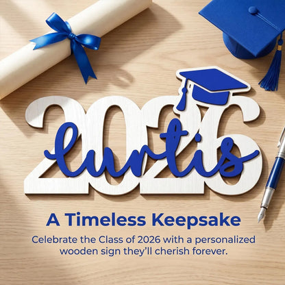 Blue personalized name graduation wooden sign class of 2026 decor