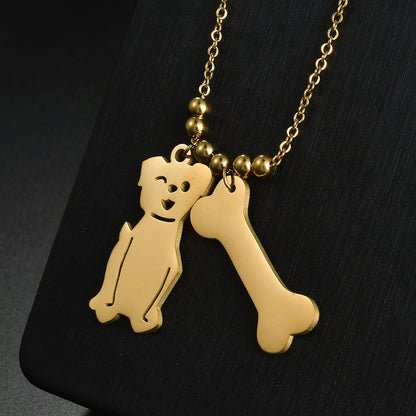Custom family necklace boy silhouette with dog bone charm fur baby mom jewelry