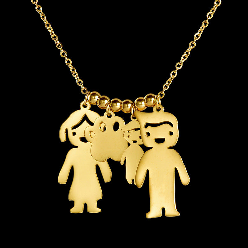 Boy and girl silhouette custom gold necklace sibling family pendant grandma gift jewelry