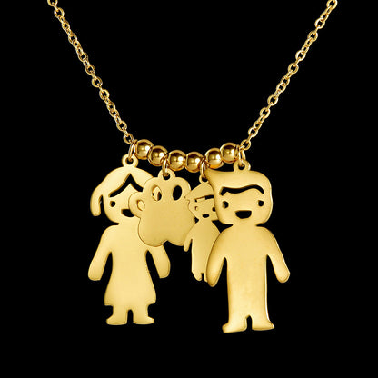 Boy and girl silhouette custom gold necklace sibling family pendant grandma gift jewelry