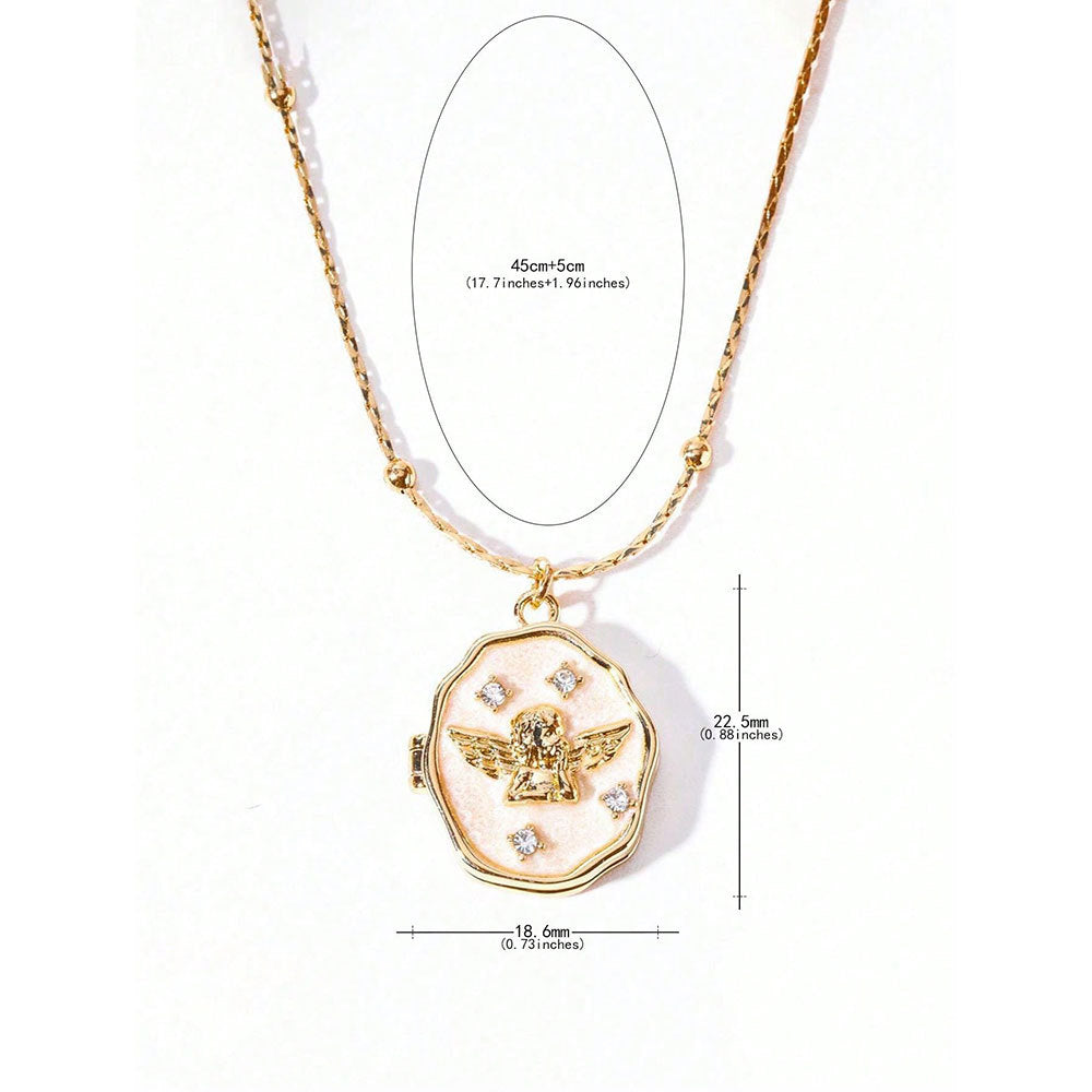 Size dimension schematic drawing for gold plated brass irregular angel photo locket pendant