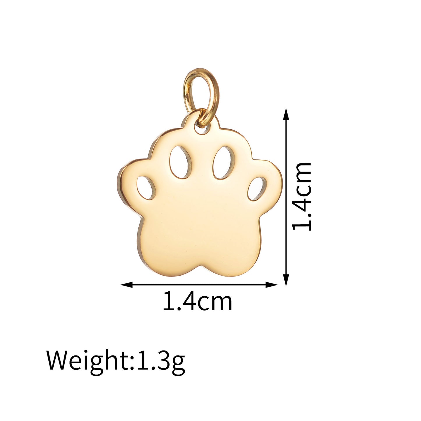 Cute cat paw print charm size measurement gold custom pet pendant jewelry