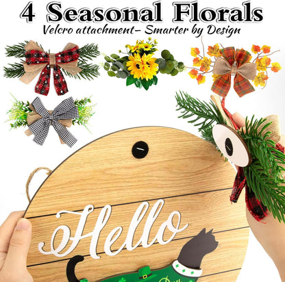 Interchangeable cat hello welcome wooden door hanger, perfect housewarming gift for farmhouse home decoration