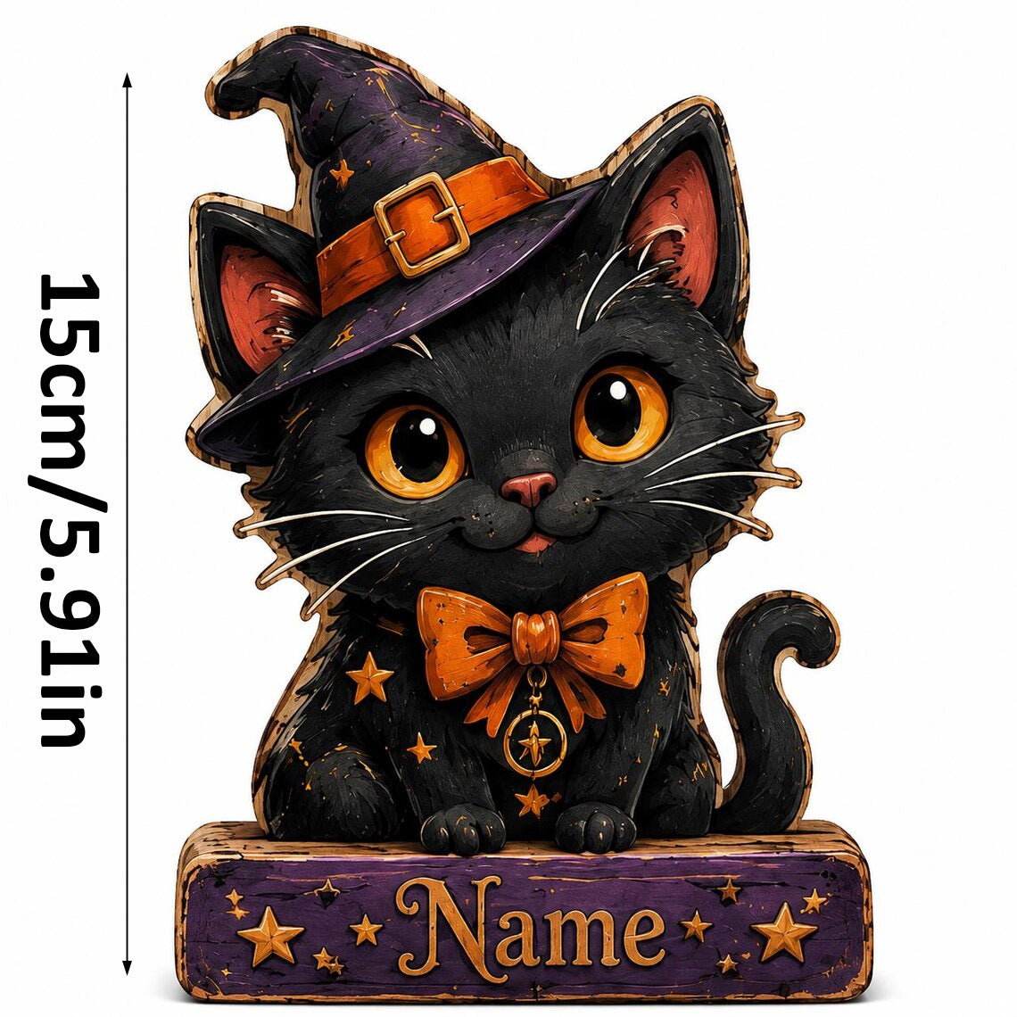 cat custom name wooden sign Halloween