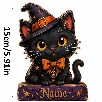 cat custom name wooden sign Halloween