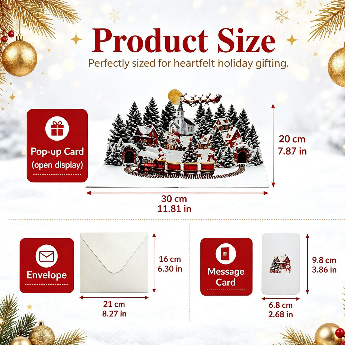Christmas Village Train Pop Up Card complete set size specification diagram