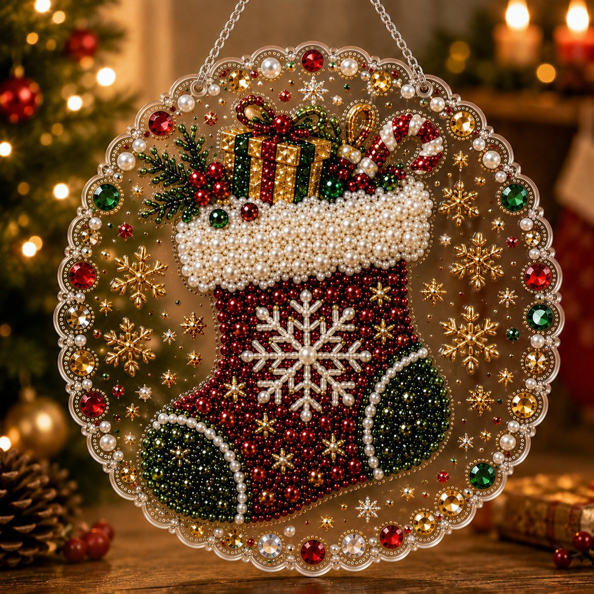 Christmas Stocking Acrylic Round Door Hanging Sign