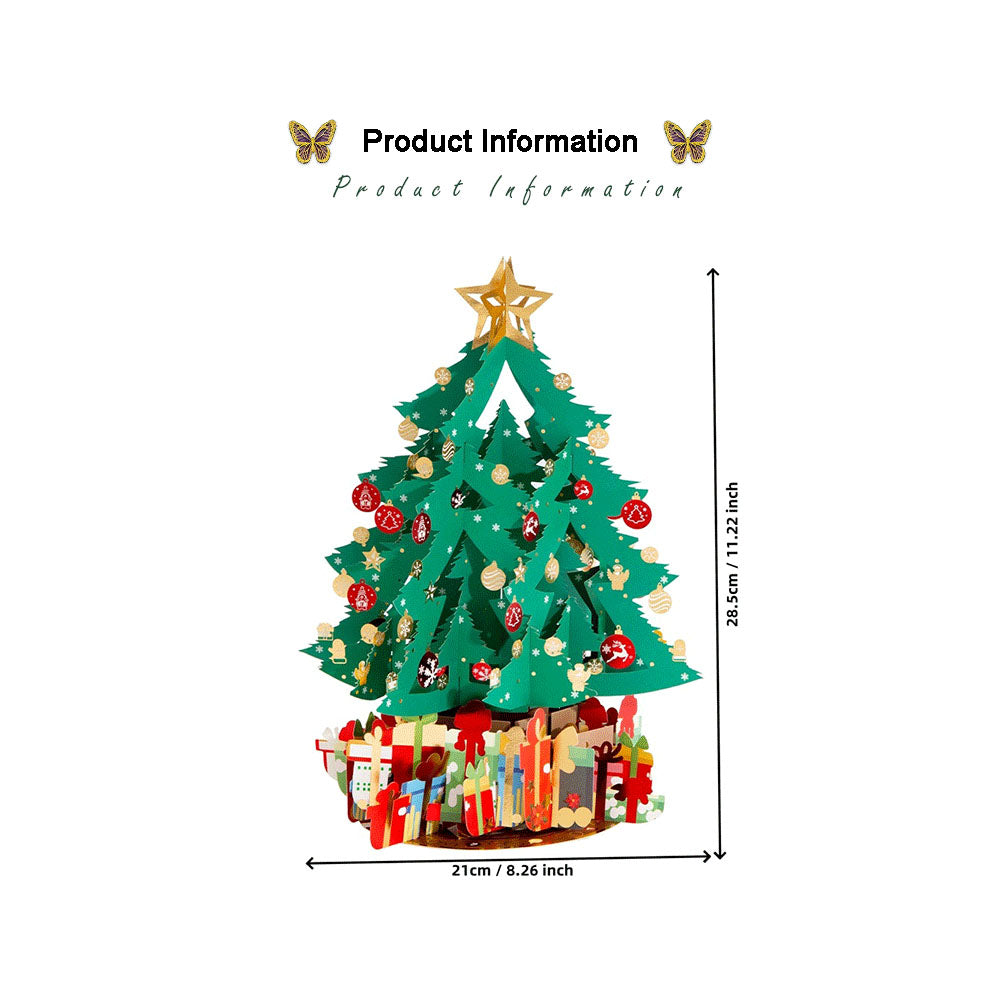3D Christmas tree pop up greeting card dimension specification chart