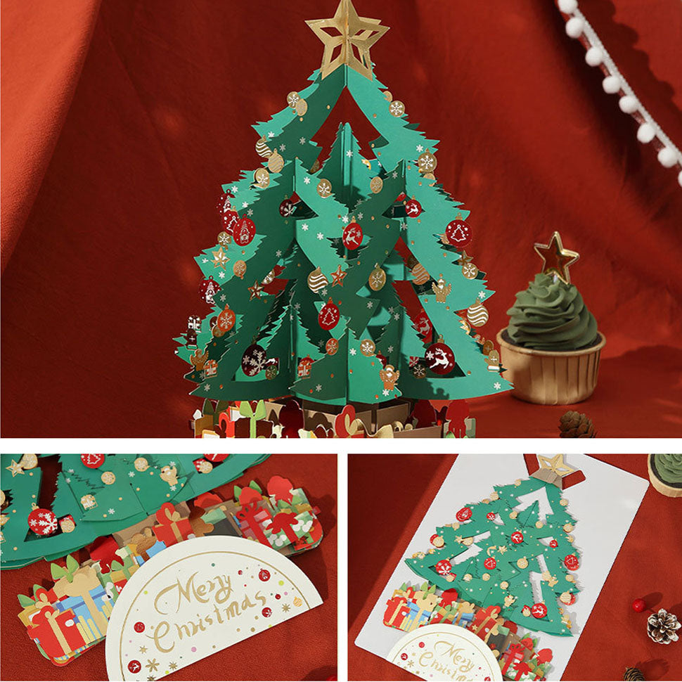 Details of 3D Christmas tree pop up card, inner craft and cover display