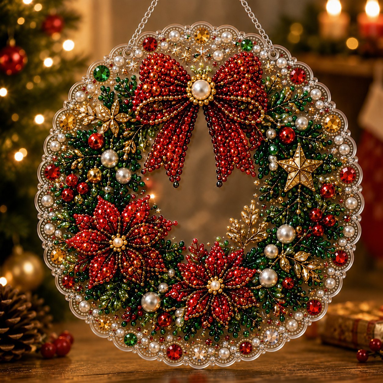 Poinsettia Wreath Acrylic Christmas Door Hanger