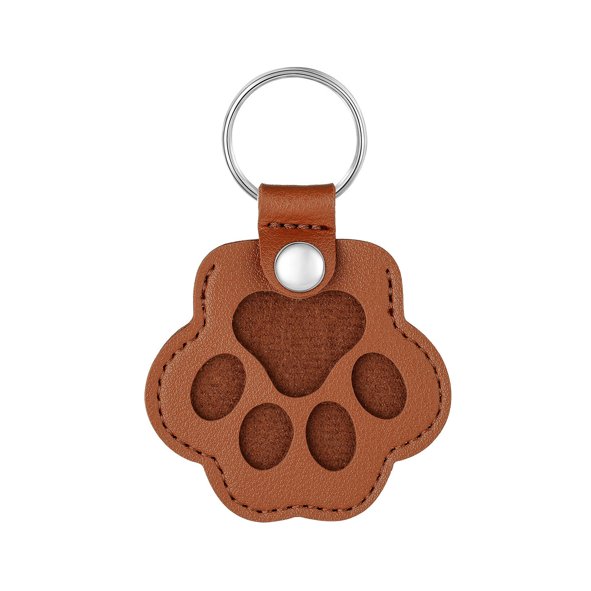 Coffee Brown Blank Paw Print PU Leather Pet Keychain