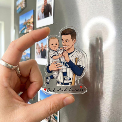 Personalized cartoon dad and baby acrylic fridge magnet custom portrait gift