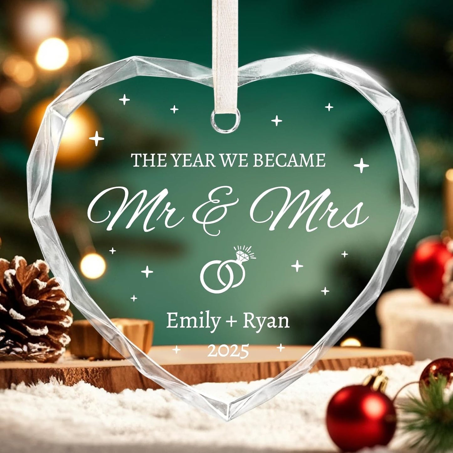 Personalized couple names heart Mr Mrs crystal keepsake