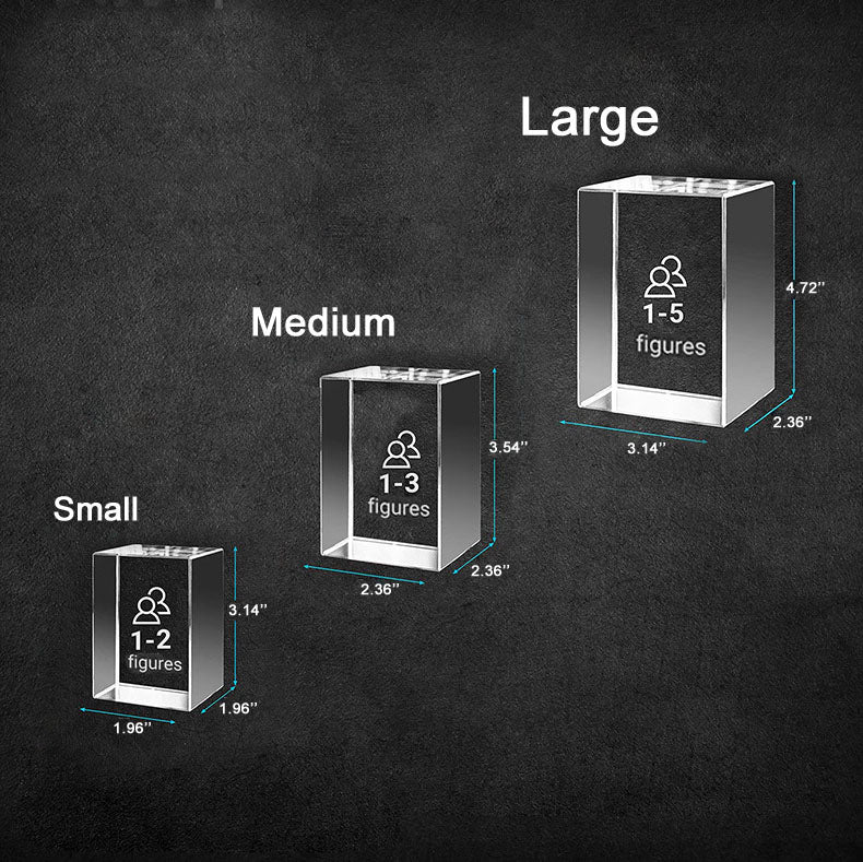 3 Sizes Custom Crystal Photo Cube Small Medium Large Size Comparison