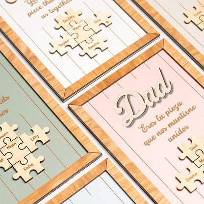 Custom Dad Wooden Puzzle Frame, Personalized Family Name Puzzle Plaque