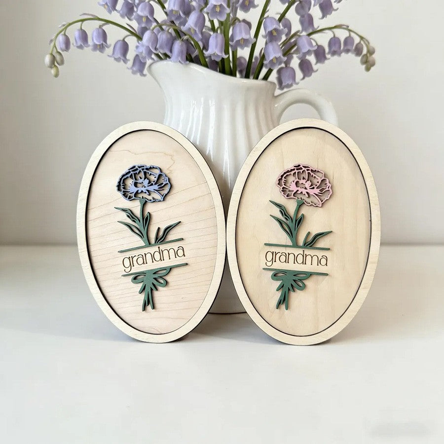 Set of personalized layered flower oval wooden name wall plaques