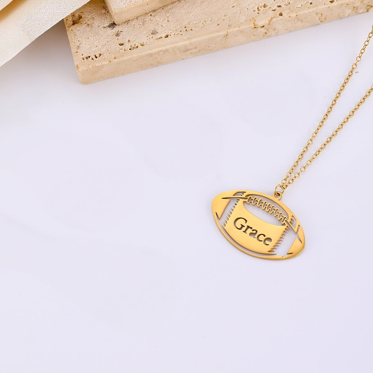 Custom Football Pendant Necklace, Minimal Shot of Personalized Sports Gift for Football Fans