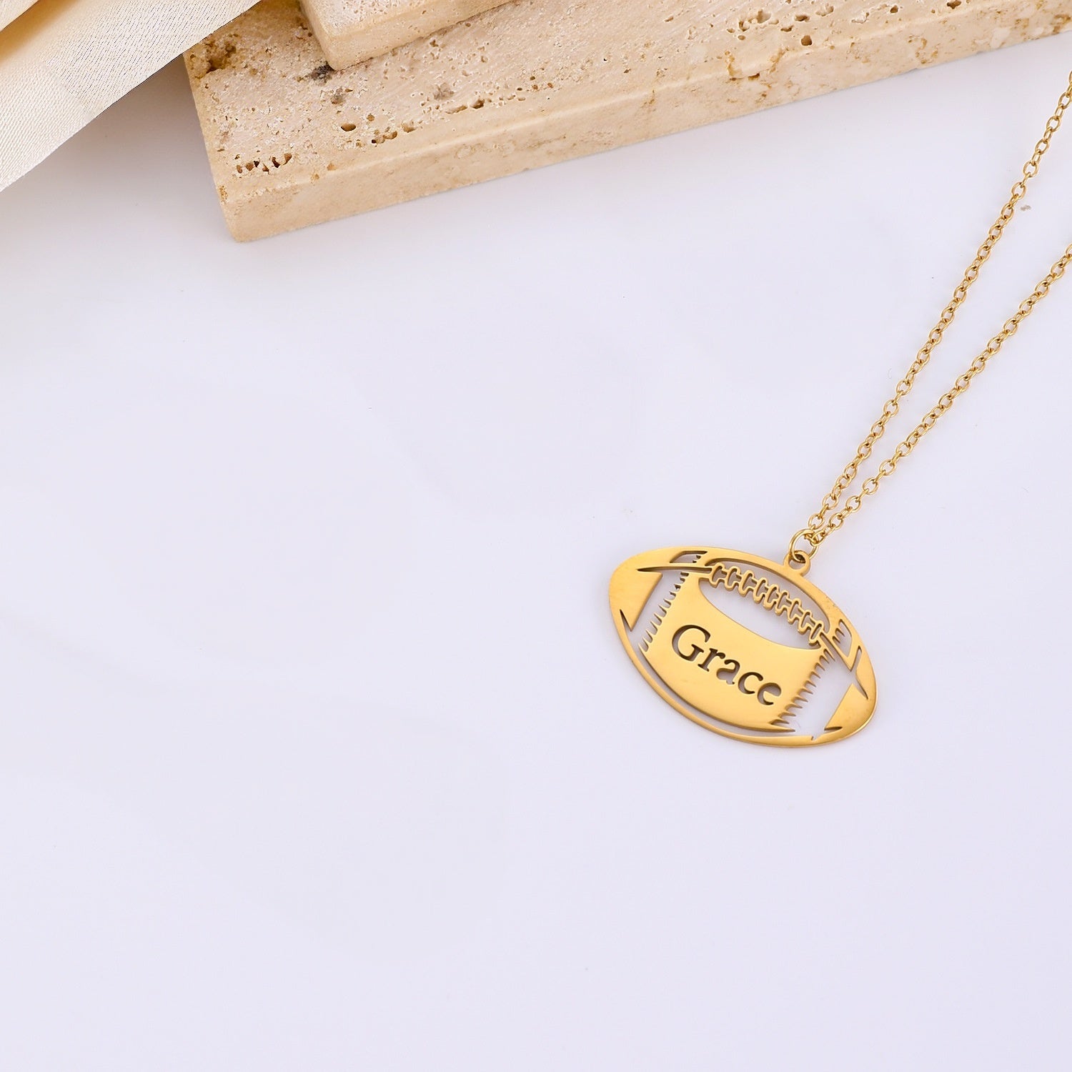 Custom Football Pendant Necklace, Minimal Shot of Personalized Sports Gift for Football Fans