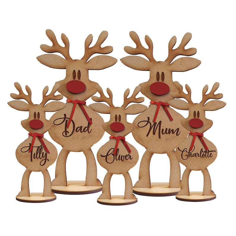 Custom engraved wooden reindeer family set