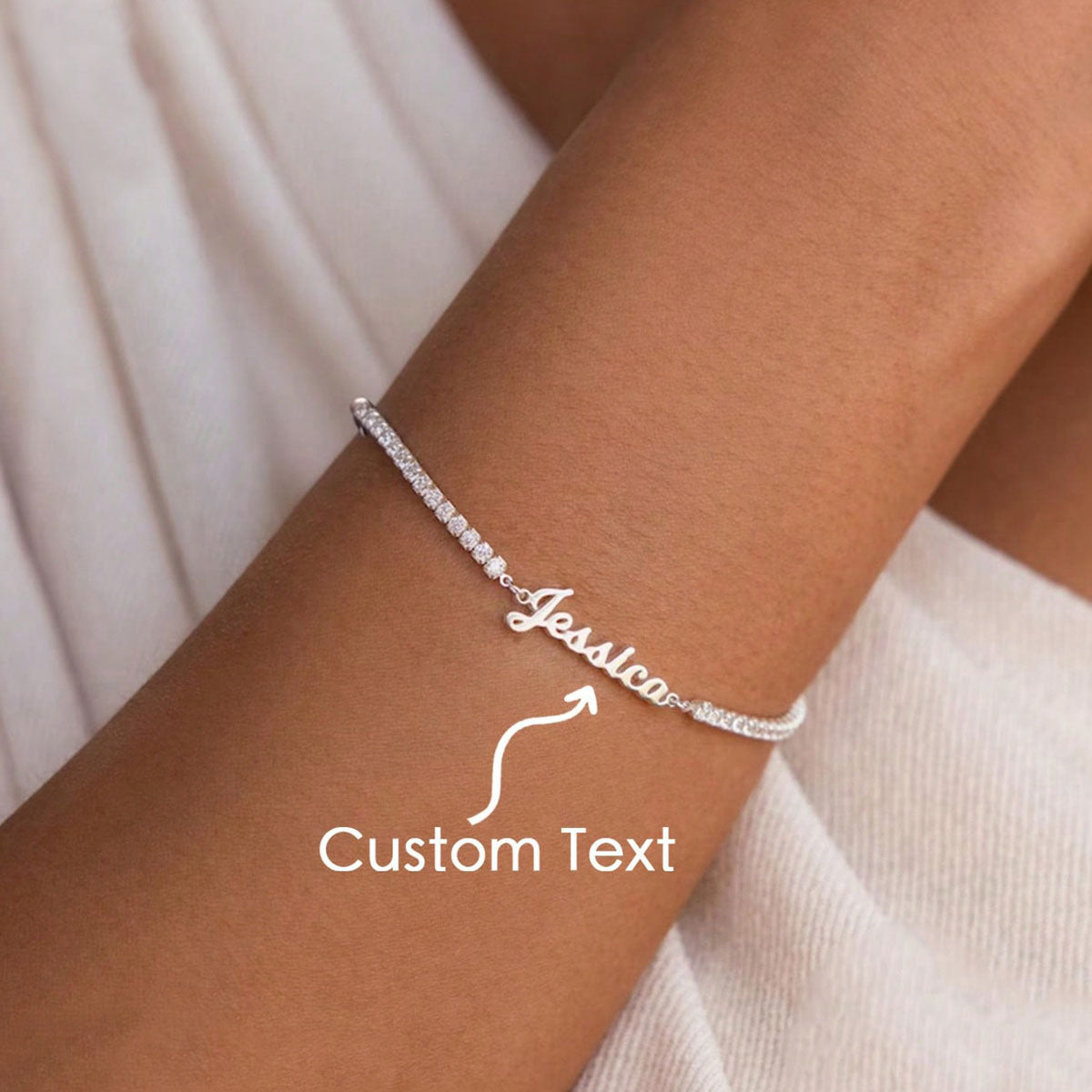 Personalized custom script name tennis bracelet, stainless steel zircon adjustable jewelry for women