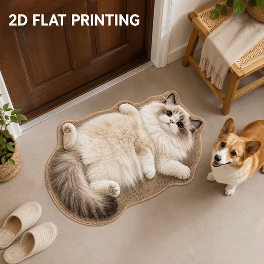 Custom pet photo shaped faux cashmere rug, personalized cat dog portrait floor mat for entryway home decor