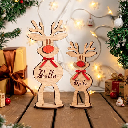 Custom name wooden reindeer pair rustic Christmas table home decor