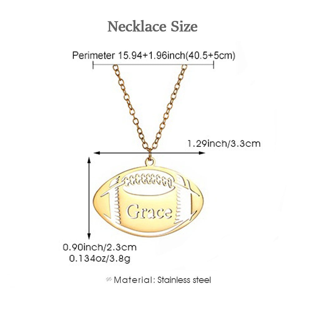 Custom Football Necklace Size Chart, Engraved Rugby Pendant Measurement Diagram
